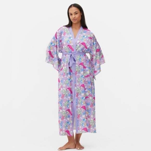 Disney Alice in Wonderland Kimono Robe XL Lavender Mushrooms Fairycore - Picture 2 of 15